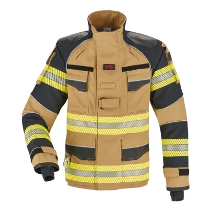 Einsatzjacke THL X-pro Solution, gold/dunkelblau, Rückenaufdruck FEUERWEHR silber reflektierend